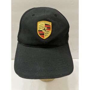 Porsche Men's Crest Logo Cap Black Hat Adjustable Embroidered Logo